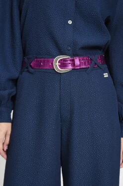 Pom Amsterdam 56 BELT - Metallic Fuchsia Croco