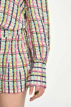 BLOUSE - Brushwork Check Linen 13 BLOUSE - Brushwork Check Linen -Pom Amsterdam pom amsterdam blouses blouse brushwork check linen 1154327050