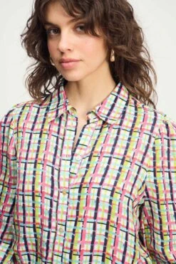 BLOUSE - Brushwork Check Linen 12 BLOUSE - Brushwork Check Linen -Pom Amsterdam pom amsterdam blouses blouse brushwork check linen 1154327051