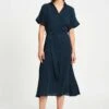 DRESS - Lynn Dark Navy -Pom Amsterdam pom amsterdam dresses blue 34 dress lynn dark navy 1184866028