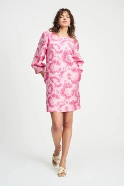 DRESS - Floral Jacquard Raspberry 12 DRESS - Floral Jacquard Raspberry -Pom Amsterdam pom amsterdam dresses dress floral jacquard raspberry 1141179269