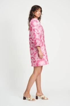 DRESS - Floral Jacquard Raspberry 10 DRESS - Floral Jacquard Raspberry -Pom Amsterdam pom amsterdam dresses dress floral jacquard raspberry 1141179271