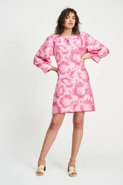 Pom Amsterdam 42 DRESS - Floral Jacquard Raspberry