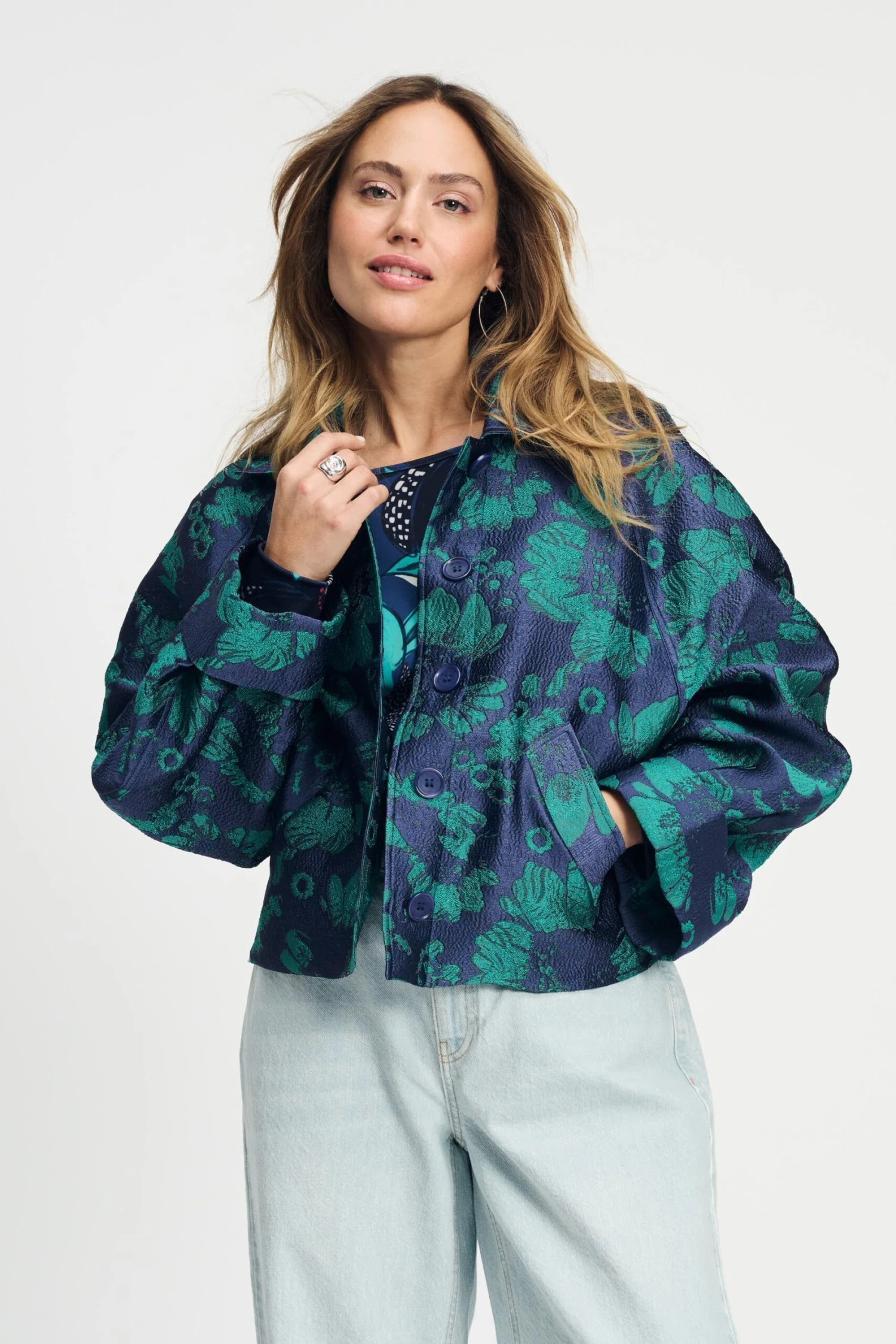 JACKET - Floral Jacquard Fresh Blue 5 JACKET - Floral Jacquard Fresh Blue - Image 3