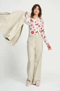 PANTS - Striped Cream 14 PANTS - Striped Cream -Pom Amsterdam pom amsterdam pants pants striped cream 1130662519