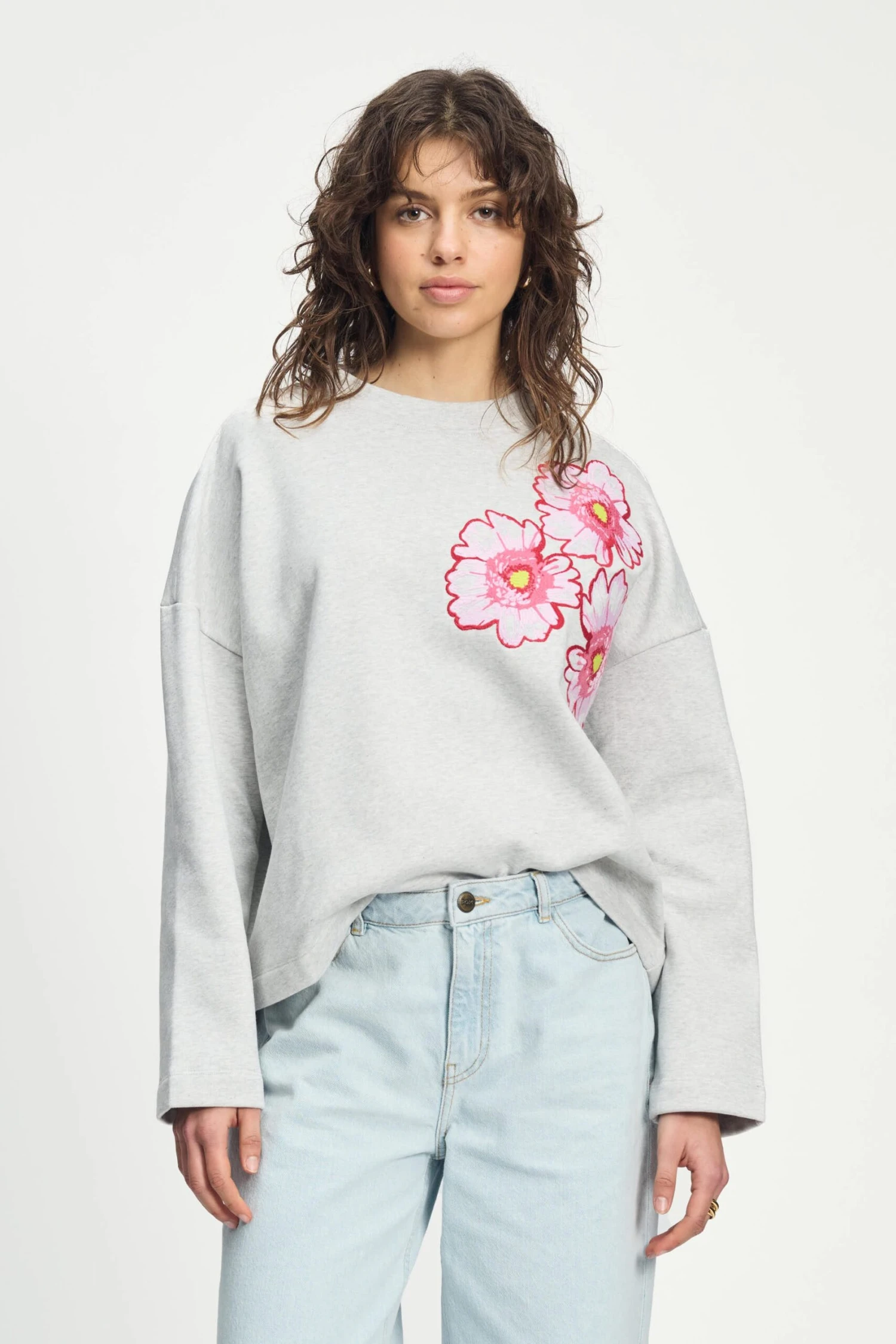 SWEATER - Floral Grey Melange 3 SWEATER - Floral Grey Melange