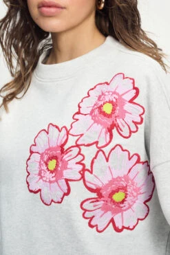 SWEATER - Floral Grey Melange 13 SWEATER - Floral Grey Melange -Pom Amsterdam pom amsterdam sweaters sweater floral grey melange 1141179285