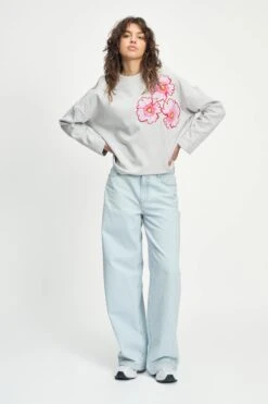 SWEATER - Floral Grey Melange 12 SWEATER - Floral Grey Melange -Pom Amsterdam pom amsterdam sweaters sweater floral grey melange 1141179286