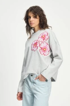 SWEATER - Floral Grey Melange 10 SWEATER - Floral Grey Melange -Pom Amsterdam pom amsterdam sweaters sweater floral grey melange 1141179288