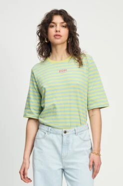 Pom Amsterdam 62 TSHIRT - Striped Lime Blue